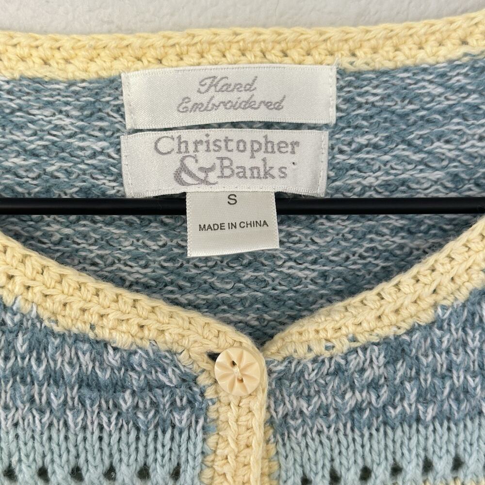 Christopher & Banks Vintage Striped Cardigan Sweater Size S Knit Ribbon Cottage - Picture 4 of 11